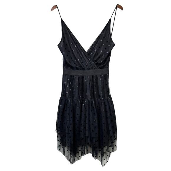 Silvian Heach Black Lace Mesh Polka Dot Sleeveless V-neck Mini Party Dress - Picture 1 of 7
